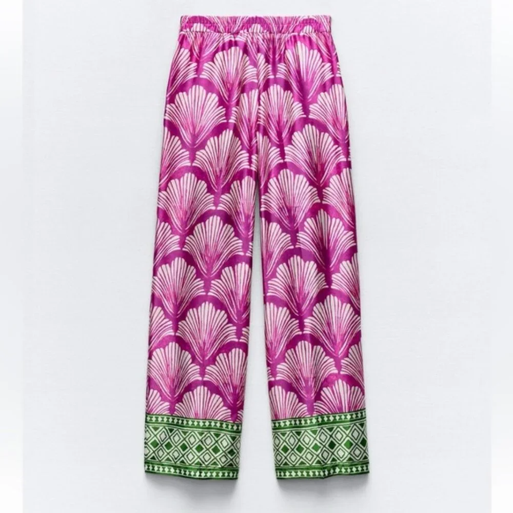 ZARA SATIN EFFECT PRINTED STRAIGHT LEG PANTS - Picture 3 of 3